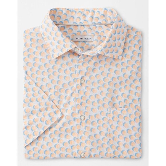New Peter Millar MED Throwing Shade SS Button Front Sport Shirt Umbrella Print - Picture 1 of 4